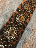 Carlino Leopard leather purse/bag strap black studs