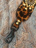 Carlino Leopard leather studded purse/bag strap gold studs