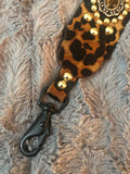 Carlino Leopard leather studded purse/bag strap gold studs