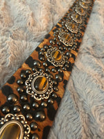 Carlino Leopard leather purse/bag strap black studs