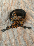 Carlino Leopard leather purse/bag strap black studs