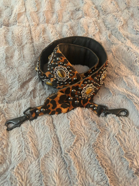 Carlino Leopard leather purse/bag strap black studs