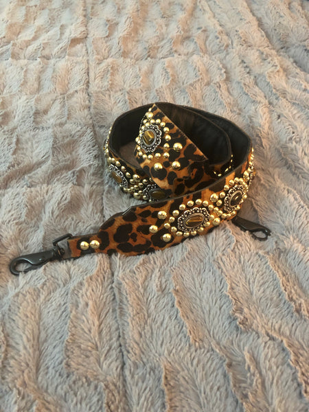 Carlino Leopard leather studded purse/bag strap gold studs – Carlino Guitars