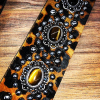 Carlino Leopard Hair On Leather Bag/Purse Strap Nickel Studs